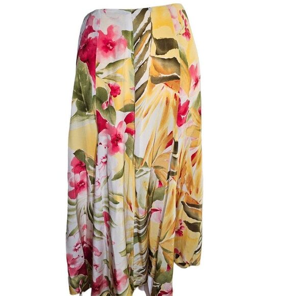 Peter Nygard Dresses & Skirts - Peter Nygard Silk Pleated Skirt Womens 12 Yellow Lined Zip Knee Length Floral